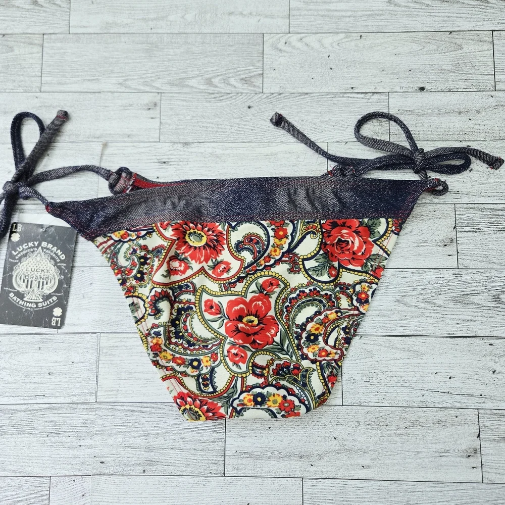 Lucky Brand Floral Paisley Side Tie Hipster Bikini Bottom NEW - Picture 2 of 7